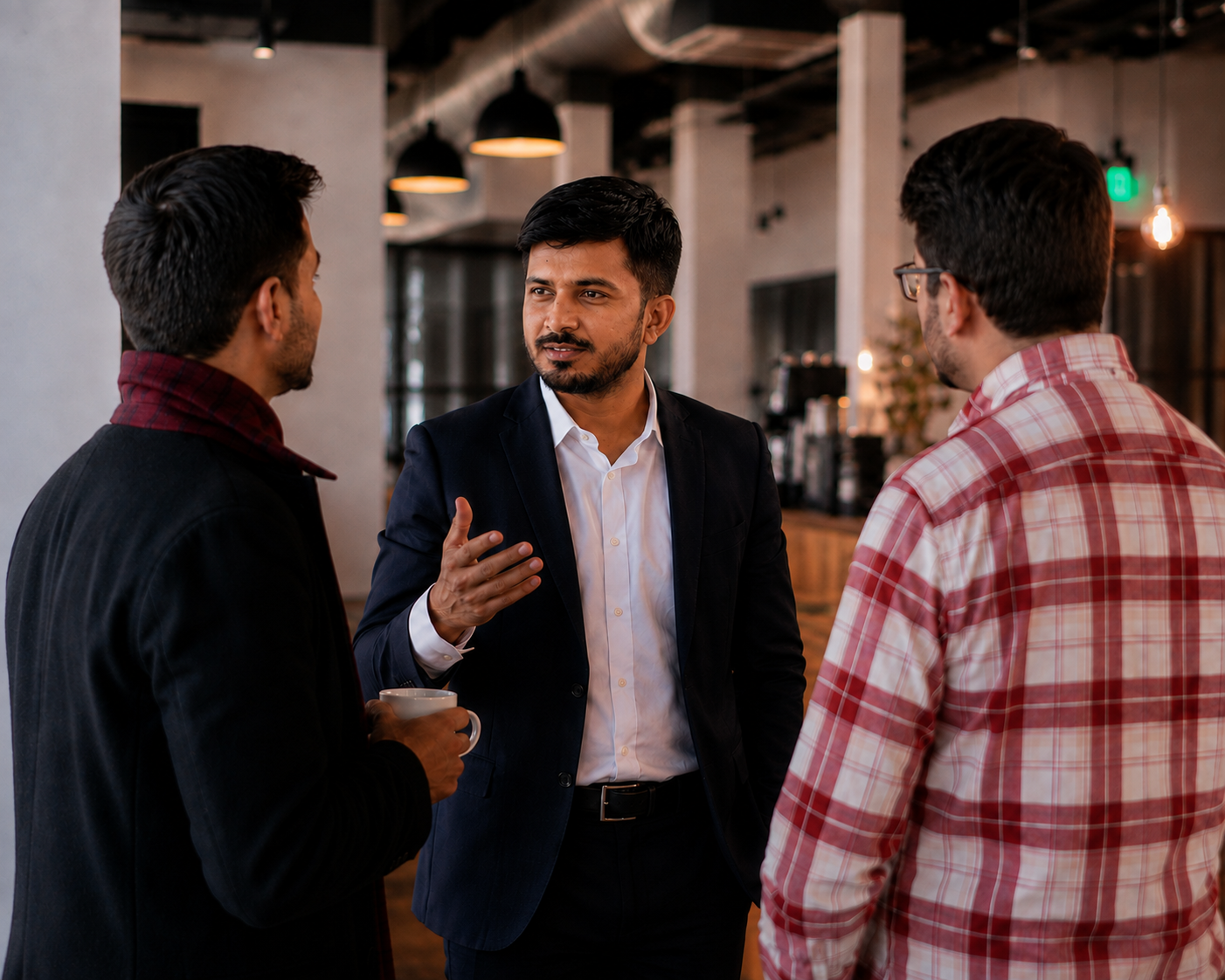 Team discussing growth plans over coffee